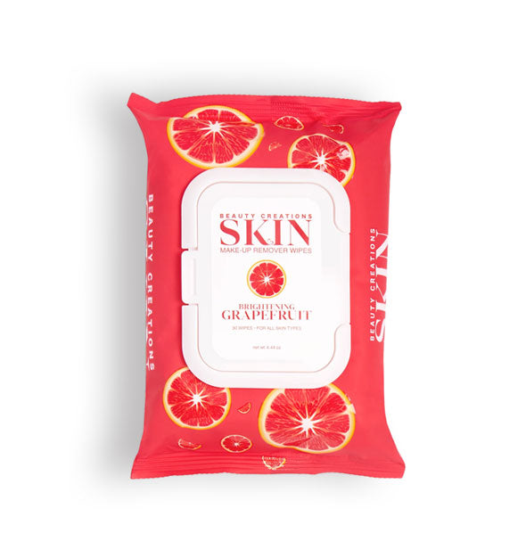 Bright coral-colored pack of Beauty Creations Skin Makeup Remover Wipes in Brightening Grapefruit option