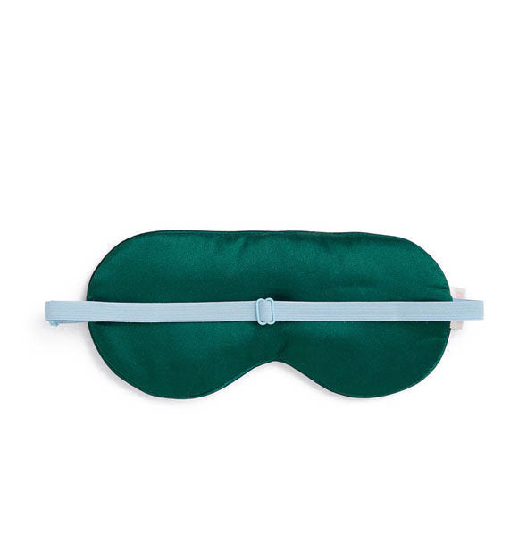 Sleep mask green reverse side with blue adjustable elastic head strap shown 