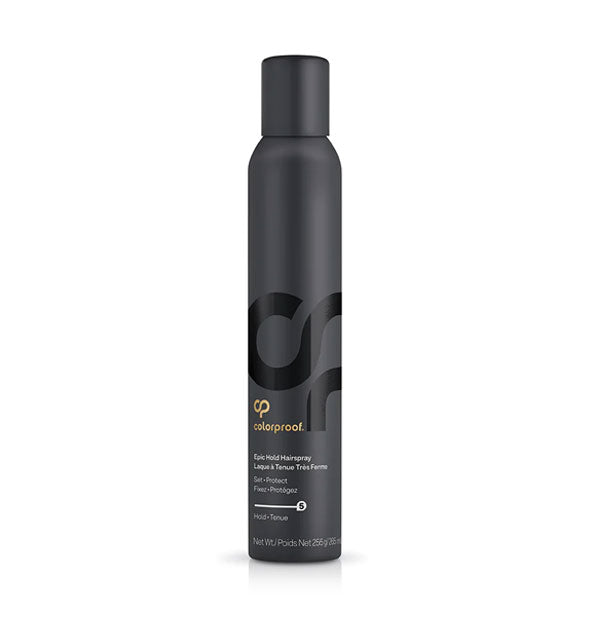 Black can of ColorProof Epic Hold Hairspray