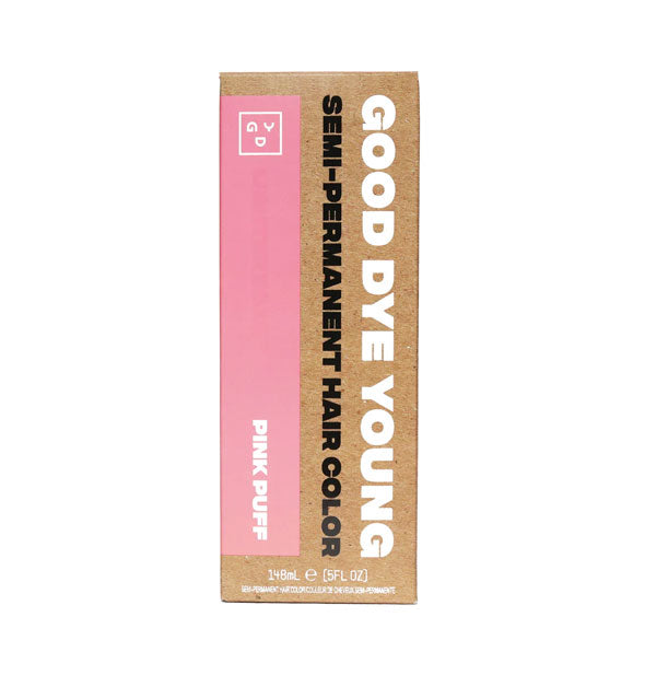 Kraft brown box of Good Dye Young Semi-Permanent Hair Color in the shade Pink Puff with black and white lettering and pink accent stripe