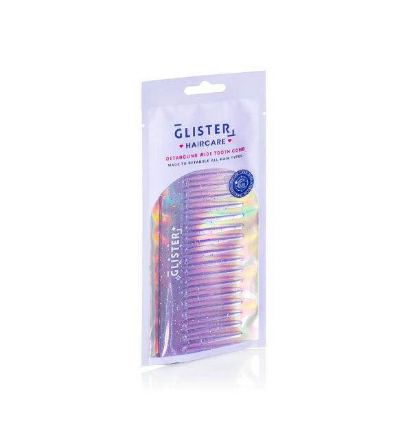 Purple glitter Detangling Wide Tooth Comb in Glister Haircare packaging