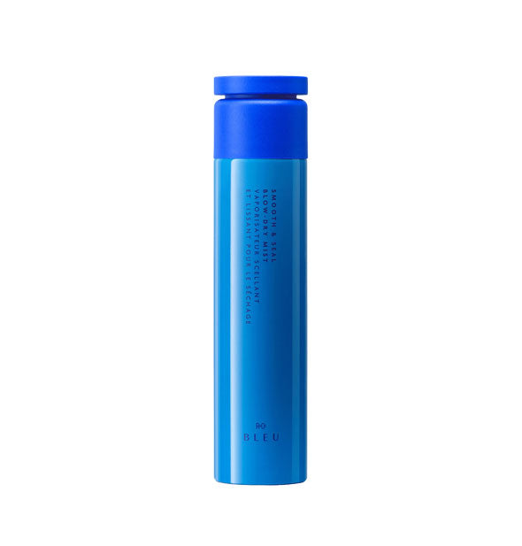 Two-tone blue can of R+Co Bleu Smooth & Seal Blow-Dry Mist