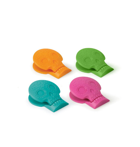 Orange, green, blue, and purple sugar skull bag clips