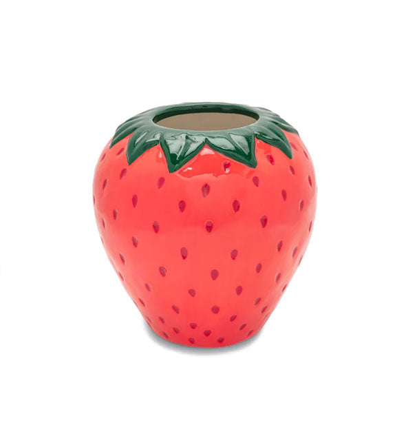 Red and green strawberry-shaped flower vase
