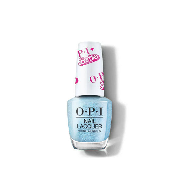 Bottle of shimmery blue Barbie edition OPI Nail Lacquer