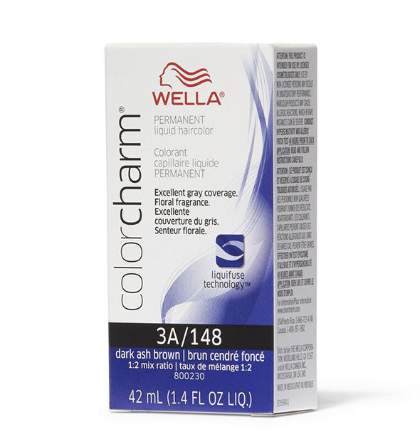Box of Wella ColorCharm Permanent Liquid Hair Color in shade 3A/148 Dark Ash Brown
