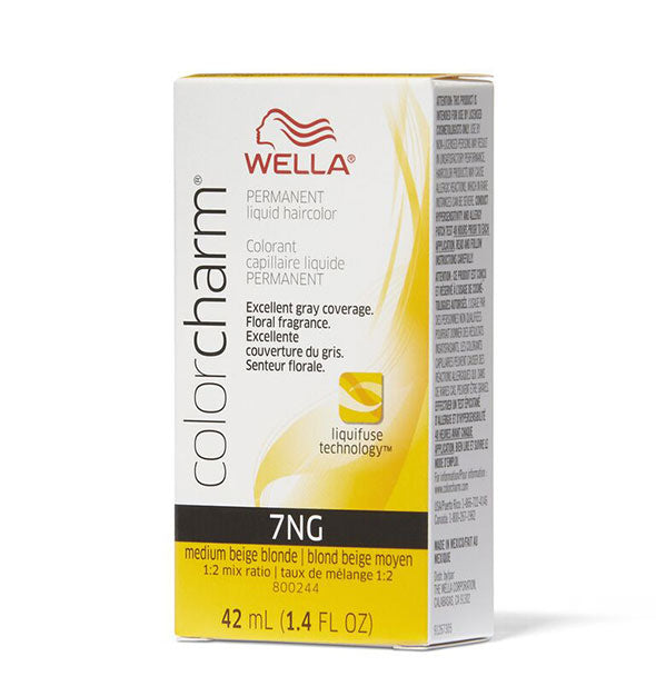 Box of Wella ColorCharm Permanent Liquid Hair Color in shade 7NG Medium Beige Blonde