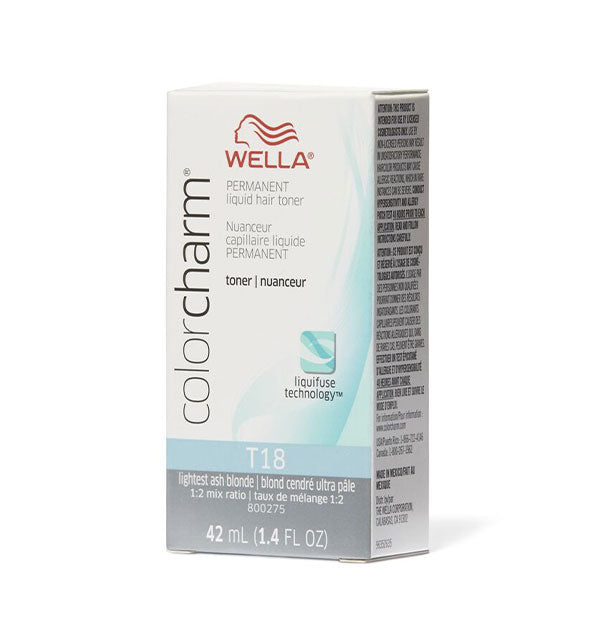 Box of Wella ColorCharm Permanent Liquid Hair Toner in shade T18 Lightest Ash Blonde