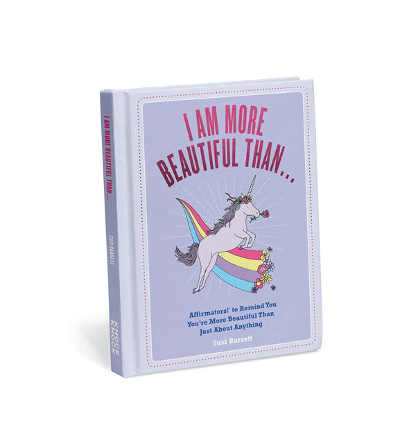 Purple "I Am More Beautiful Than..." book with whimsical rainbow and unicorn illustration