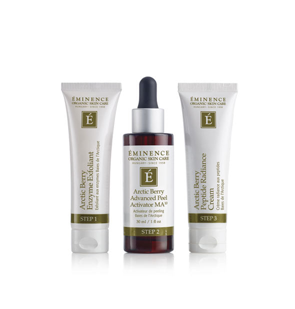 Contents of the Eminence Organic Skin Care Arctic Berry Peel & Peptide Illuminating System