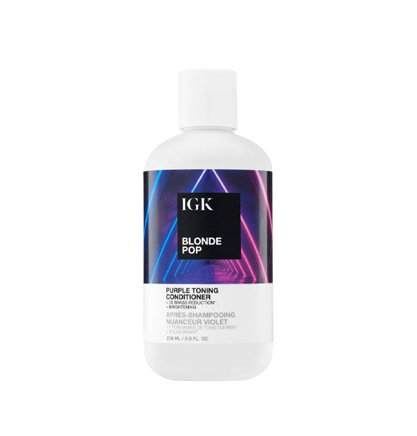 8 ounce bottle of IGK Blonde Pop Purple Toning Conditioner