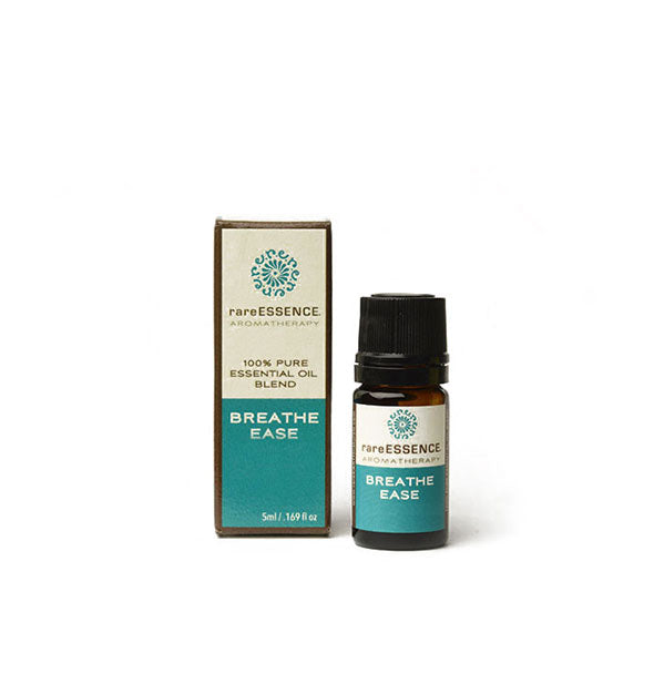 5 milliliter bottle of Breathe Ease 100% Pure Essential Oil Blend by Rare Essence Aromatherapy with box