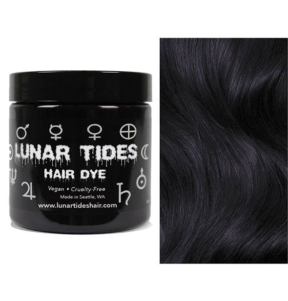 Lunar Tides Hair Dye pot shown in dark gray shade Eclipse Black