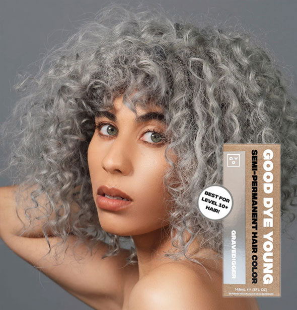 Model with gray hair color by Good Dye Young in the shade Gravedigger
