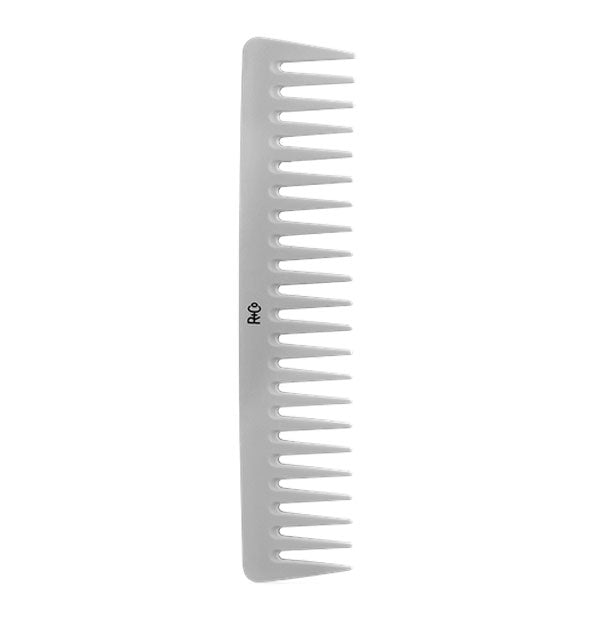Wide-tooth gray comb with R+Co logo stamped in black in the center of the handle