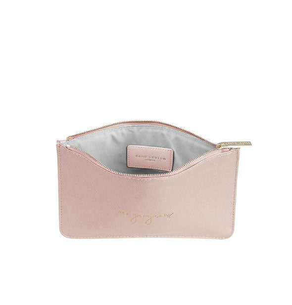 metallic rose gold coin purse with hey gorgeous