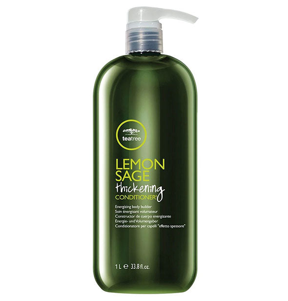 33.8 ounce bottle of Paul Mitchell Tea Tree Lemon Sage Thickening Conditioner with pump nozzle
