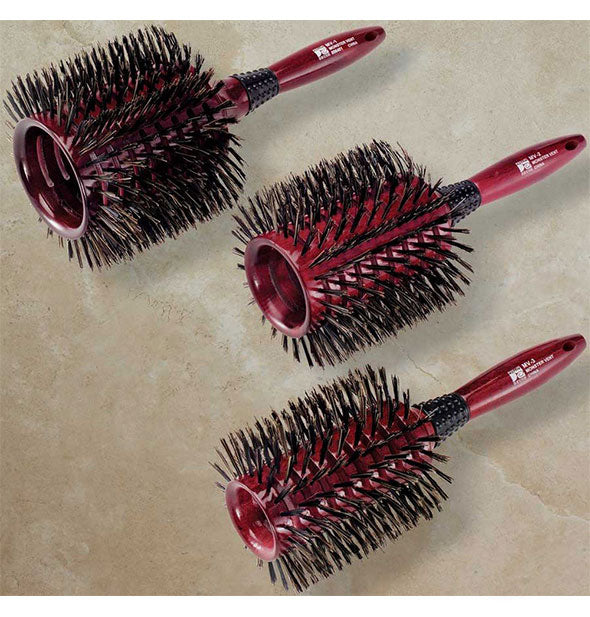 Set of three Phillips round hair brushes