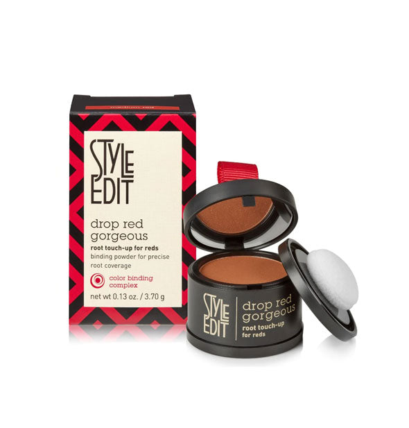 Compact of Style Edit Drop Red Gorgeous Root Touch-Up for Reds in Medium Red with box and applicator