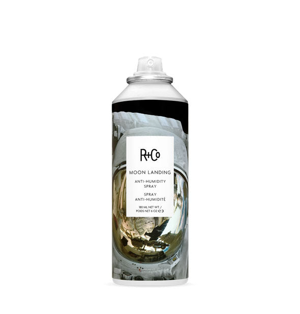 6 ounce can of R+Co Moon Landing Anti-Humidity Spray