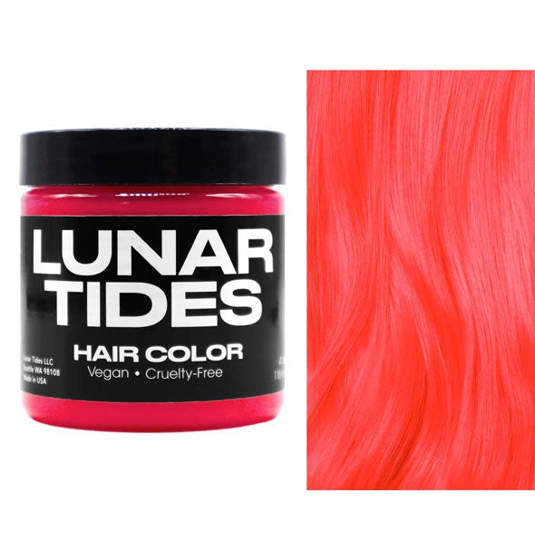 Lunar Tides Hair Dye pot shown in bright coral shade Neon Guava