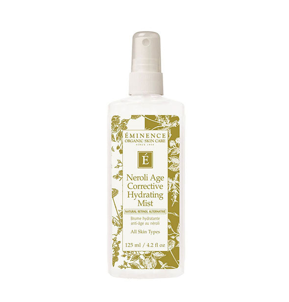 White and green floral 4.2 ounce bottle of Eminence Organic Skin Care neroli Age Corrective Hydrating Mist
