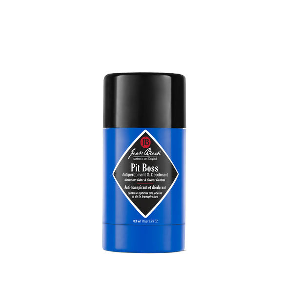 Blue and black stick of Jack Black Pit Boss Antiperspirant & Deodorant for Maximum Odor & Sweat Control
