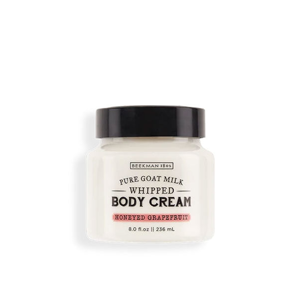 8 ounce pot of Beekman 1802 Pure Goat Milk Whipped Body Cream in Honeyed Grapefruit scent
