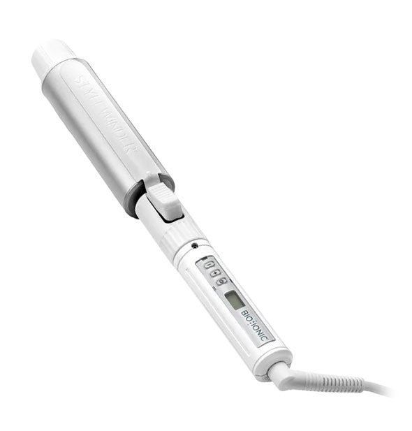 White Bio Ionic Stylewinder curling iron with 1-1/2 inch barrel