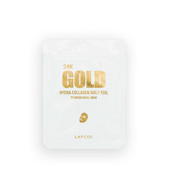 White 24K Gold Hydra Collagen Gold Foil Premium Facial Mask packet by Lapcos with gold lettering