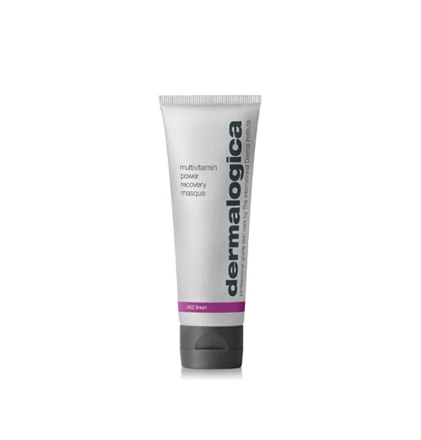 Gray 2.5 ounce bottle of Dermalogica Multivitamin Power Recovery Masque with dark gray cap and lettering and purple stripe accent