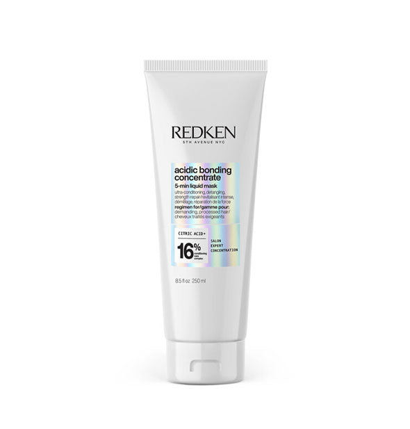 White 8.5 ounce bottle of Redken Acidic Bonding Concentrate 5-Min Liquid Mask with iridescent label