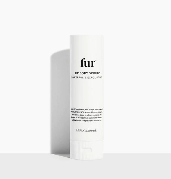 White 6 ounce bottle of Fur KP Body Scrub with black lettering