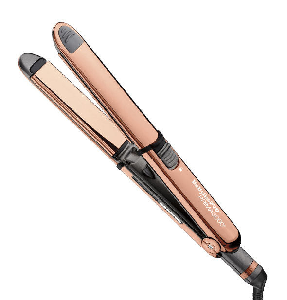 Rose gold BaBylissPRO Prima3000 styling iron with black accents