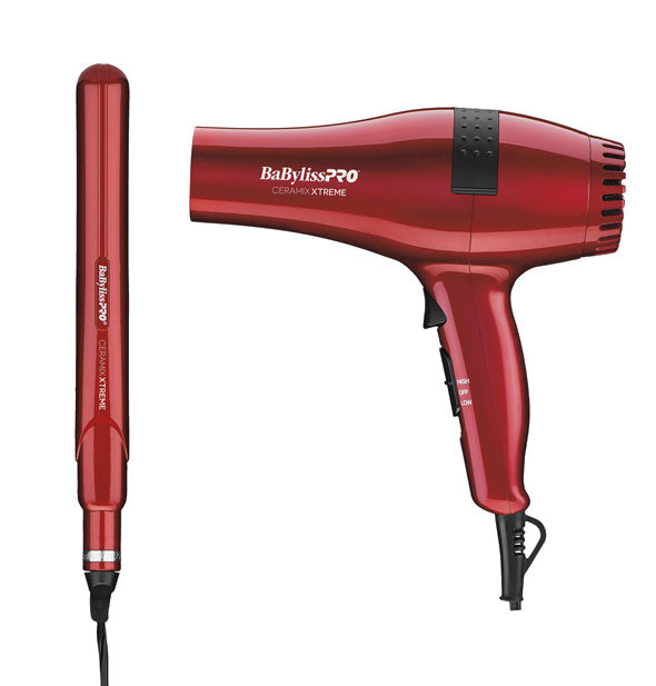 Red BaBylissPRO Ceramix Xtreme hair dryer and straightening iron