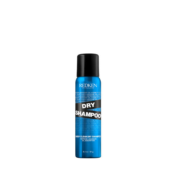 Blue 3.2 ounce can of Redken Deep Clean Dry Shampoo with black accents and white lettering