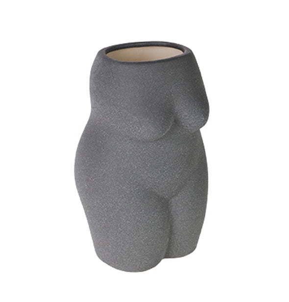 Dark gray matte nude form vase with beige interior