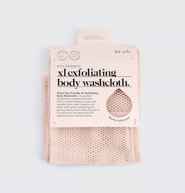 Light pink Eco-Friendly XL Exfoliating Body Washcloth by Kitsch in packaging