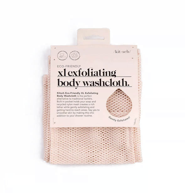 Light pink Eco-Friendly XL Exfoliating Body Washcloth by Kitsch in packaging