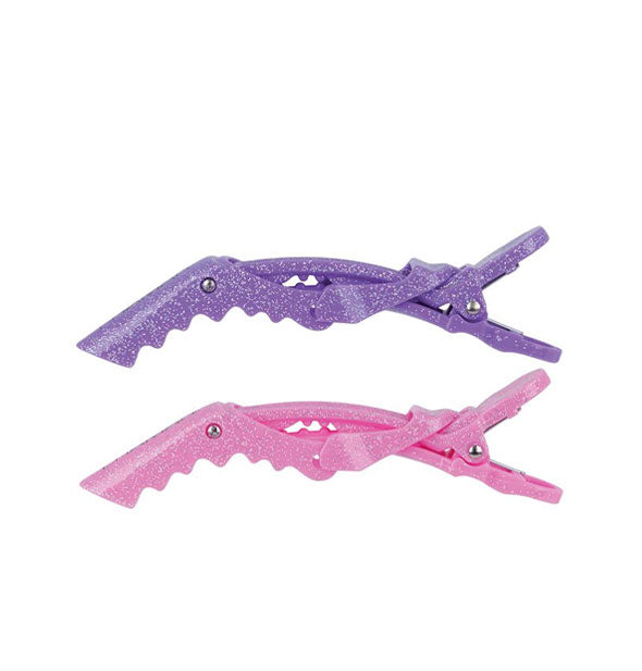 Purple and pink glitter alligator clips