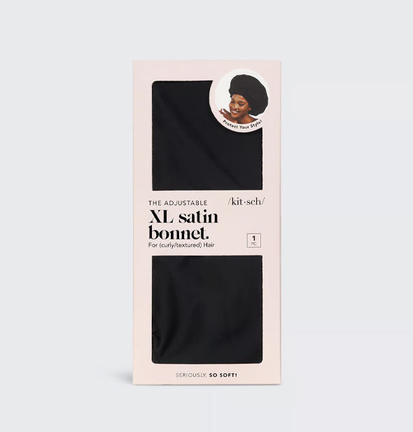 Black XL Satin Bonnet by Kitsch in packaging