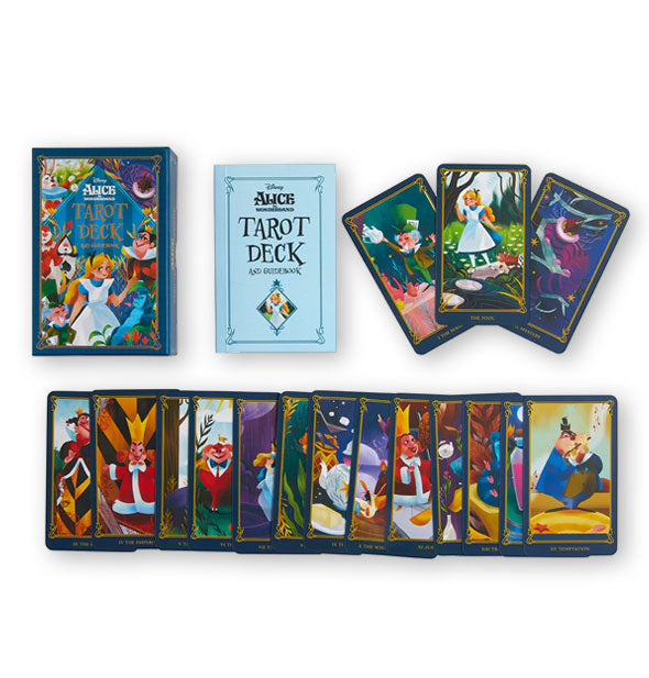 Box, guidebook, and sample cards from the Alice In Wonderland Tarot Deck