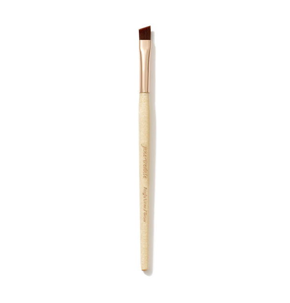 Jane Iredale Angle Liner/Brow Brush with wooden handle, gold ferrule, and small, sloped bristle head