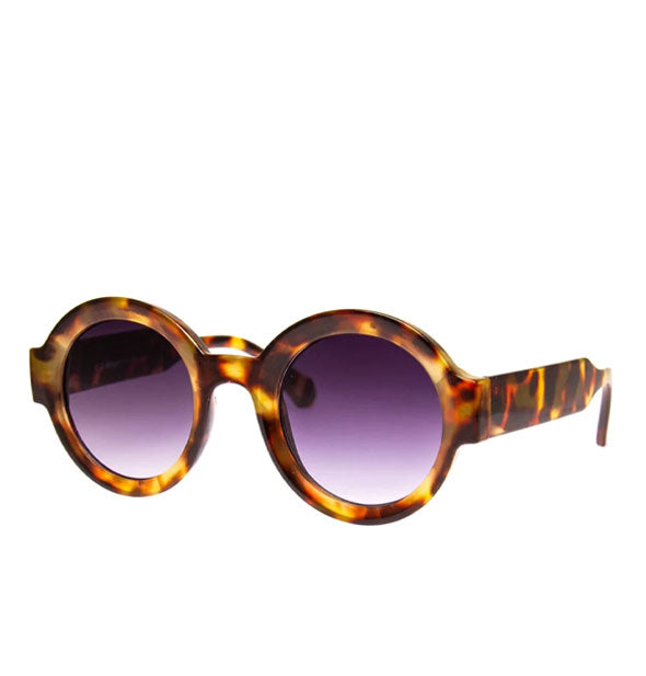 Round sunglasses with tortoise frame and purple gradient lenses