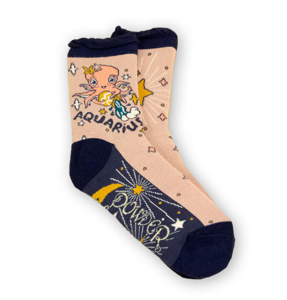 Pair of Aquarius socks by Powder feature astrology-themed water-bearing octopus design