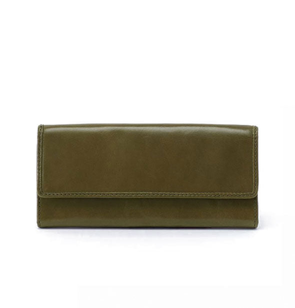 Olive green leather wallet with flap