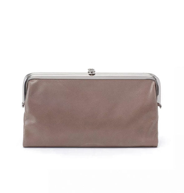 Taupe leather wallet with top silver-toned frame hardware