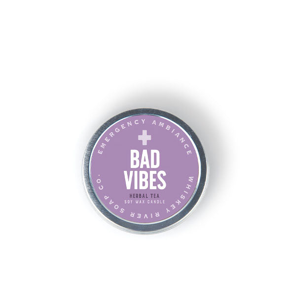 Round Bad Vibes Herbal Tea Emergency Ambiance Soy Wax Candle tin