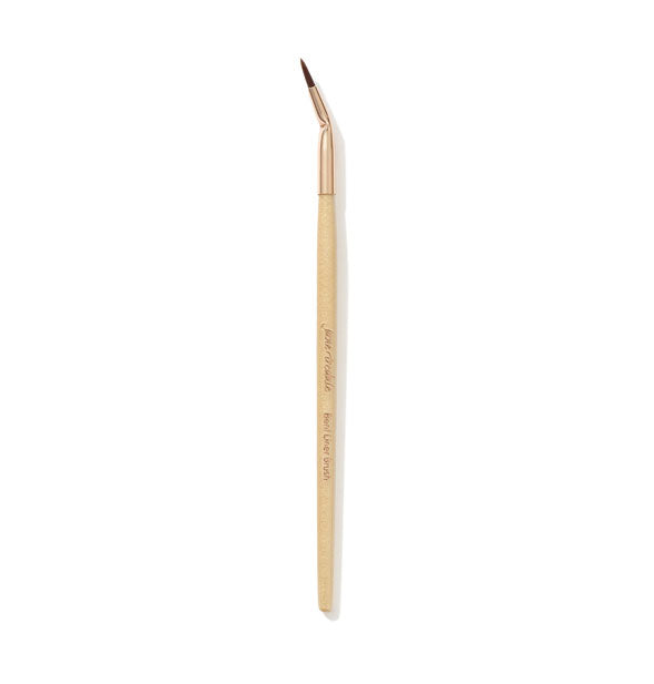 Jane Iredale Bent Liner Brush with wooden handle, angled gold ferrule, and small pointed bristles