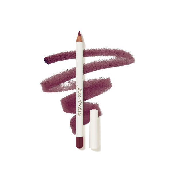 Jane Iredale Lip Pencil with cap removed and product sample drawing behind in the shade Berry